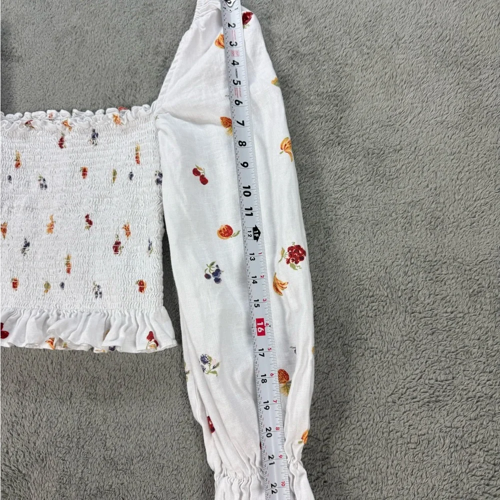 Reformation Tangerine Top 100% Linen Smocked Floral Print in White - Picture 7 of 8